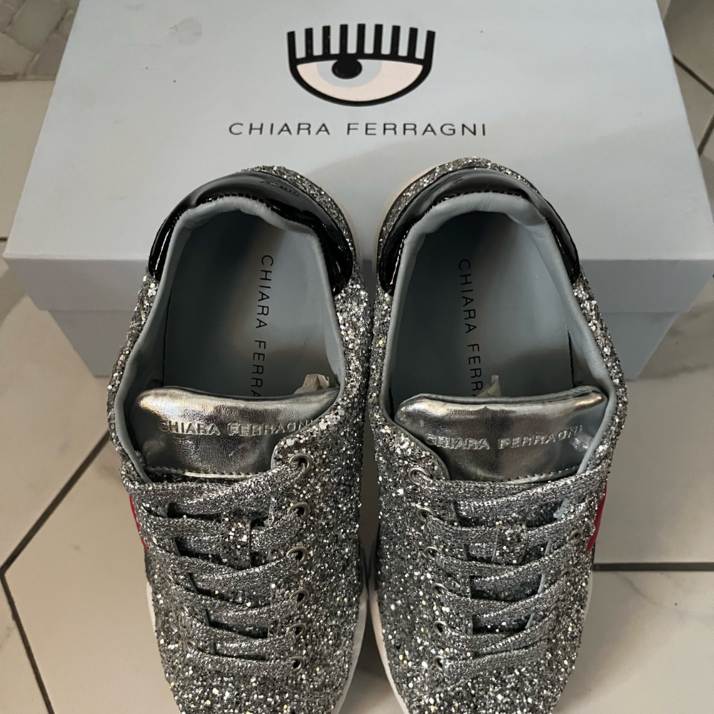 Chiara Ferragni Silver Sneakers With Glittery Finish View 4